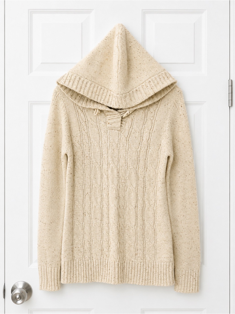 Speckled Cable Knit Sweater w Fleece Lined Hood Size L